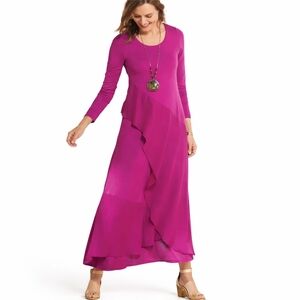Soft Surroundings Haylee Knit Maxi Dress Long Sleeve Scoop Neck Hot Pink Size M